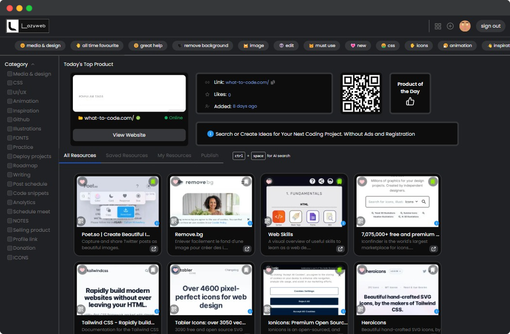Lazyweb Website ScreenShot